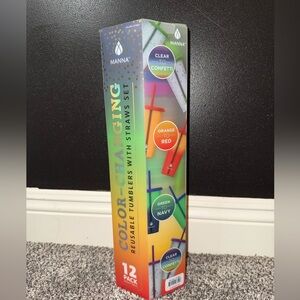 Manna 12 color changing with confetti tumbler with straw set NIB